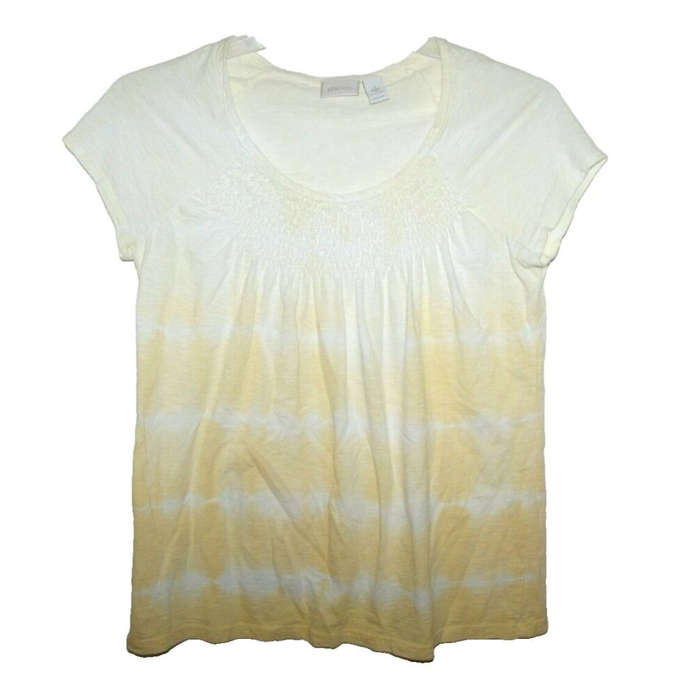 Chico's Yellow White Tie Dyed Short Sleeve Top Shirt 1 M 8